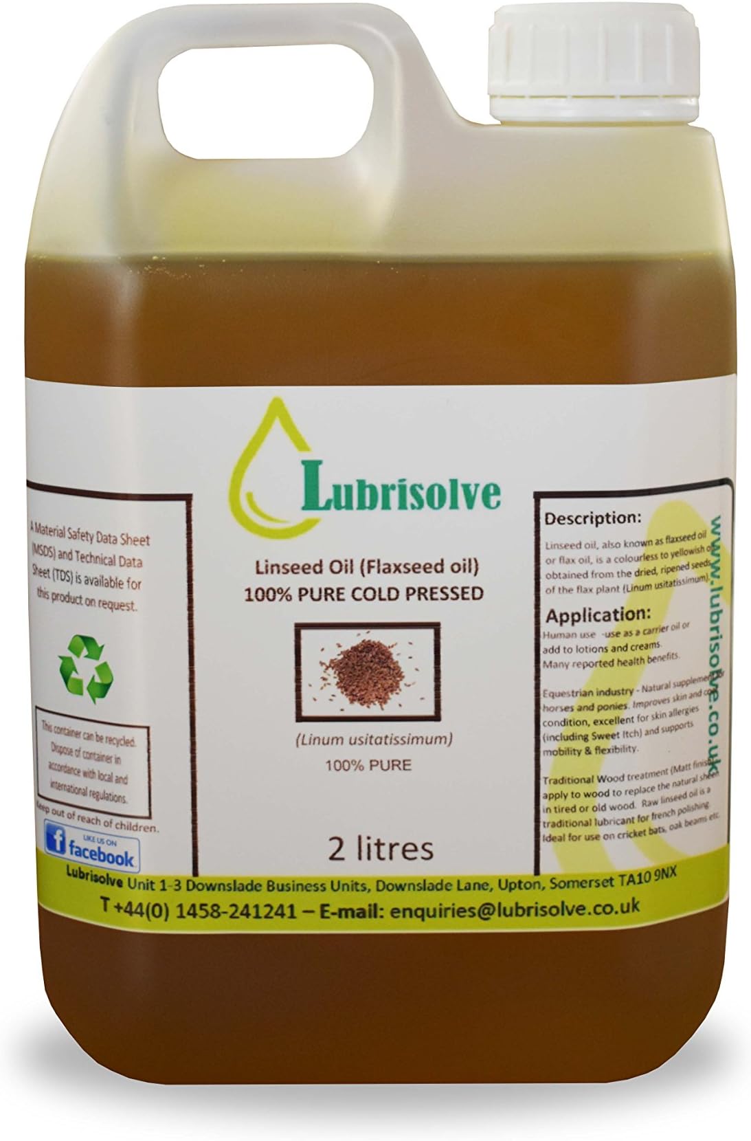Lubrisolve 100% Pure Cold-Pressed Linseed Oil – Natural Wood Treatment & Horse Feed Supplement – 2 Litres – Premium Quality, Chemical-Free