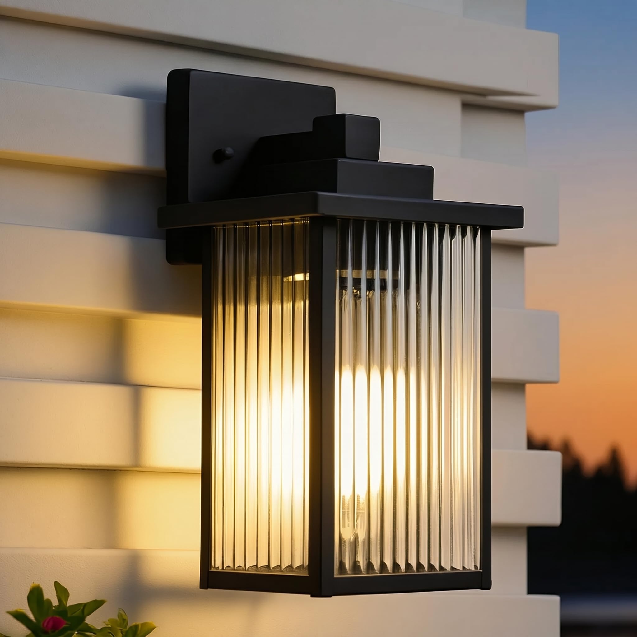 13-Inch Matte Black Outdoor Wall Light, All-Metal Frame Porch Light