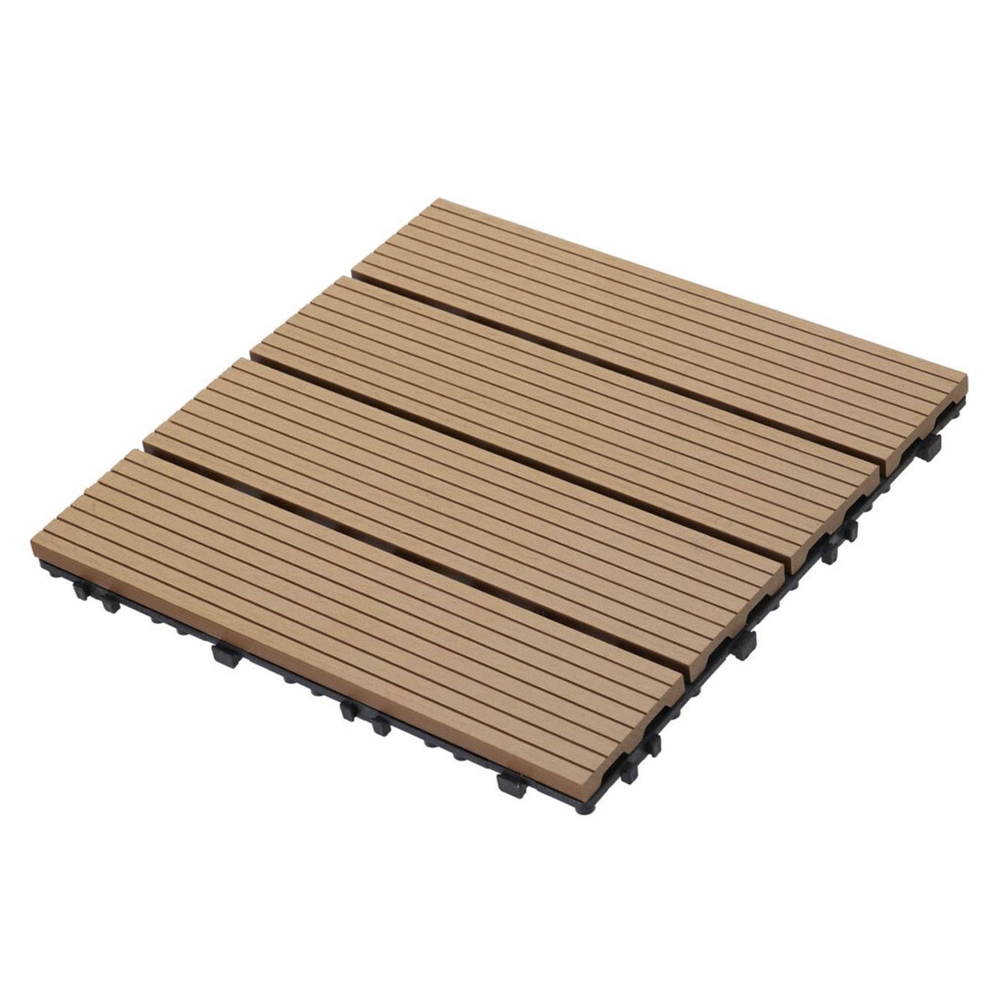 Well Home Set 4 Baldosas de Tarima Exterior 30x30cm, Losetas Encastrables con Base PP Atornillada en Acabado Madera PE Color Beige