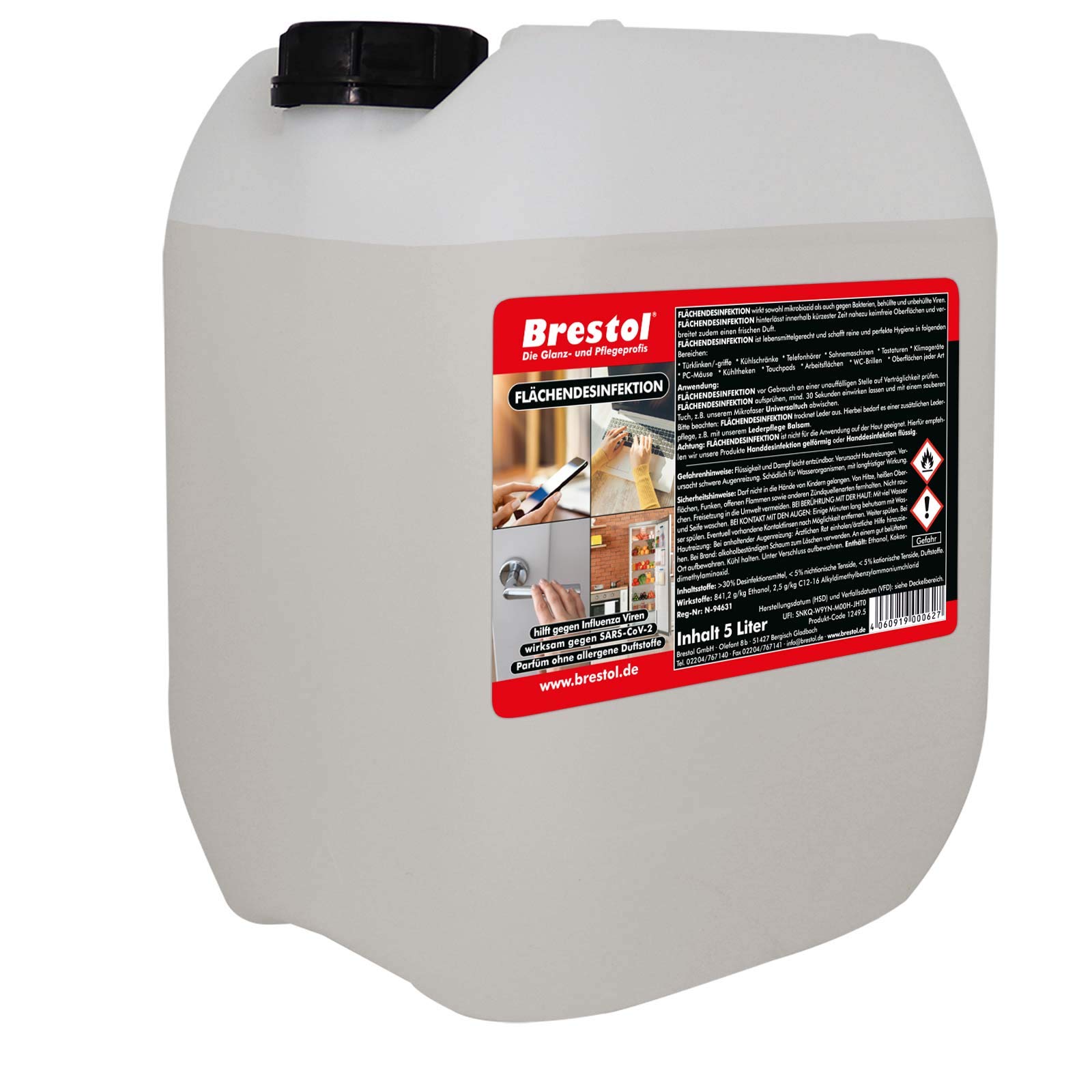 FLÄCHEN-DESINFEKTION 5 Liter Kanister inkl. 51 mm Auslaufhahn - Oberflächendesinfektion Desinfektionsmittel Türgriffdesinfektion Türklinkendesinfektion Kühlschrankdesinfektion Touchscreendesinfektion