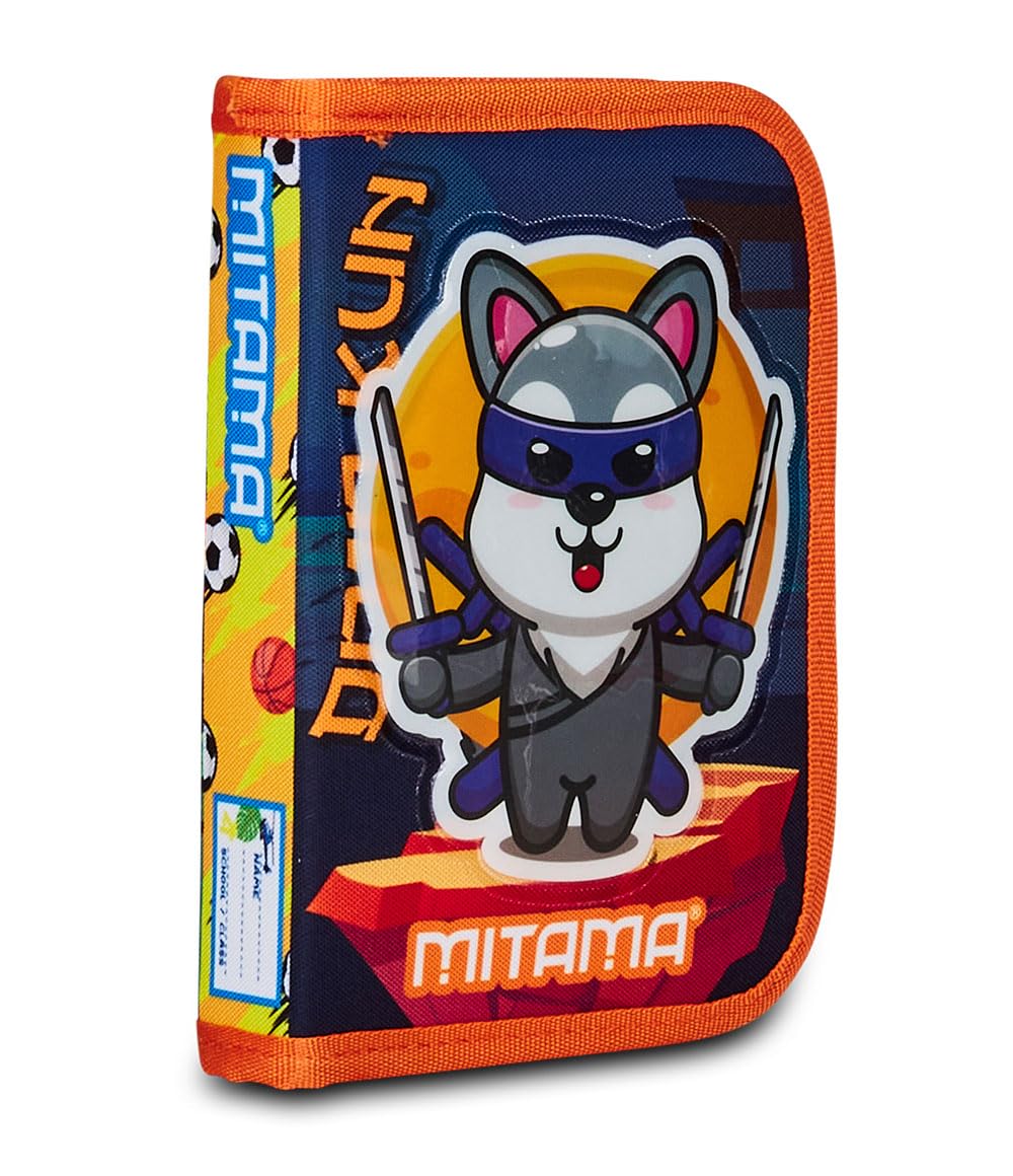 Mitama Spinny Kindergarten Pencil Case, Double-Sided with Double Graphics, Containing Crayons, Marker, Scissors etc.., Multicoloured, Child, School and Leisure, Multi-Coloured, Taglia Unica, Pencil