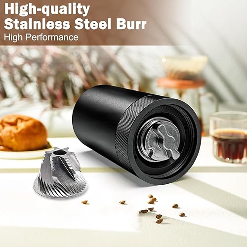 Miniatura 4 de Gerylove Molinillo de café manual, molinillo de café de mano de acero inoxidable, ajuste fino de 11 clic, molinillo portátil de grano de café cónico