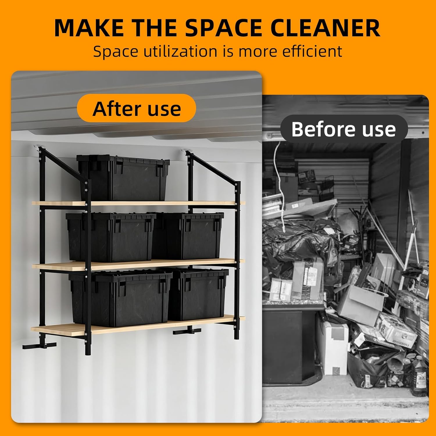 Shipping Container Shelf Brackets, Bracket Adjustable Heavy Duty Steel Cargo Shipping Container Shelves, 3-Tier Power Coated Shipping Container for Organization, Universal 58"H x 23"W, 4 Pack, Black