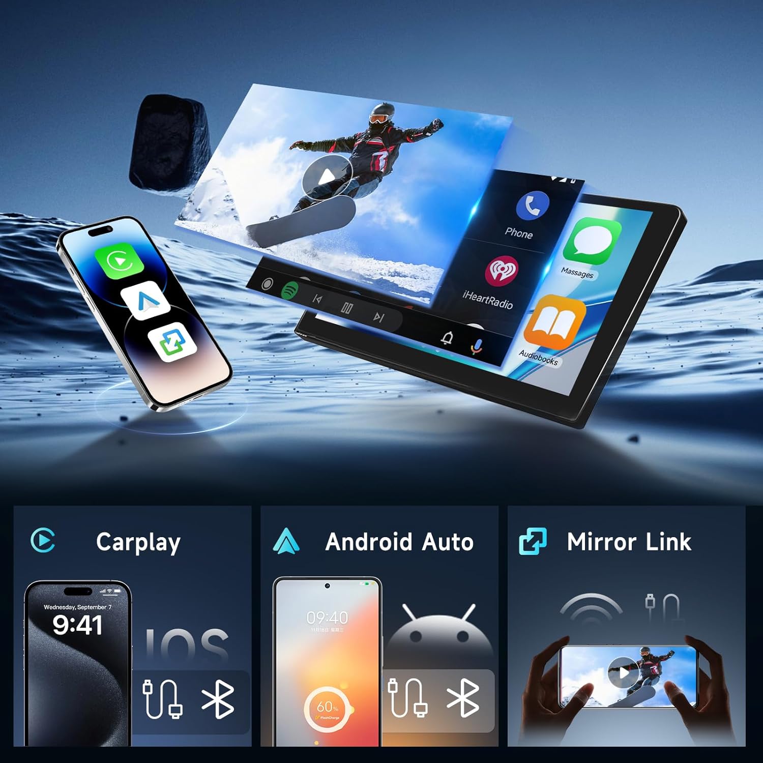 [4G+64G] Car Stereo for Chevy Camaro 2008-2015, Android 9 Inch IPS Touch Screen Radio with Wireless Carplay &Android Auto, GPS, Double Din, Bluetooth DSP, WiFi, FM RDS, Camera