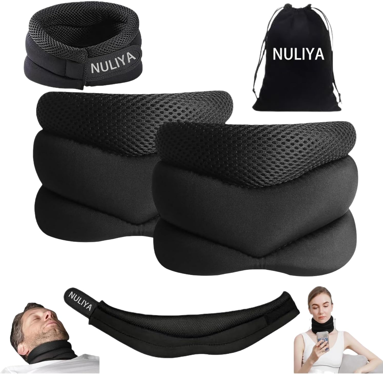 Nuliya Black Neck Support For Snoring, Necksupport - Never Snore Again, Neck Support Brace For Sleeping, Soft Adjustable Necks Brace Cervical Collar For Pain Relief (2)