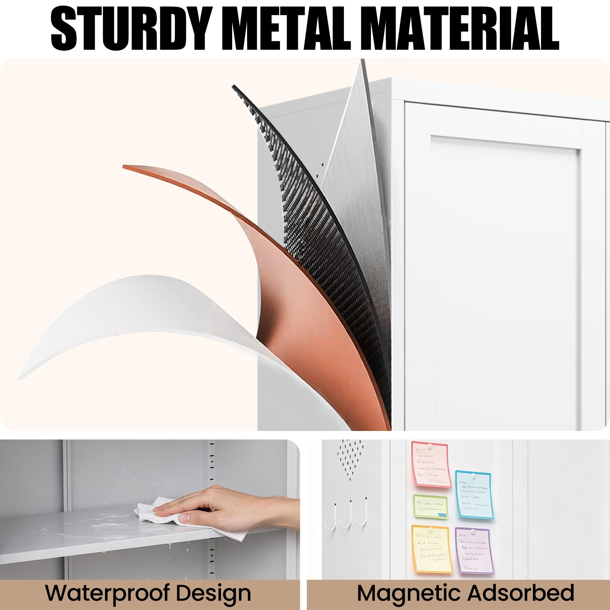 Metallschrank 155 x 70 x 35 cm, Aufbewahrungsschrank mit 4 höhenverstellbaren Einlegeböden, Mehrzweckschrank, Haushaltsschrank, Vorratsschrank für Wohnzimmer, Küche, Flur, Keller, Weiß