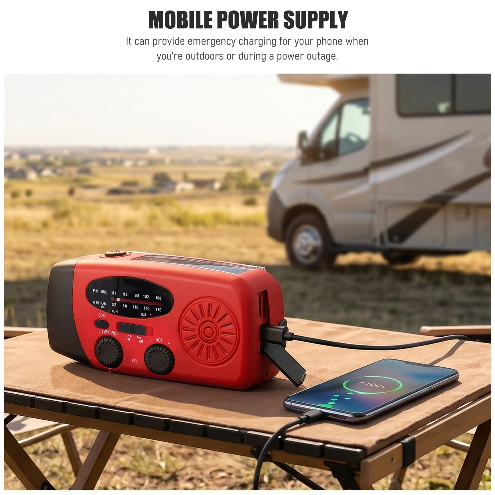 Radio d'urgence Solaire manivelle Type-c Charge AM FM Portable Panne de Courant Camping randonnée (Version européenne)