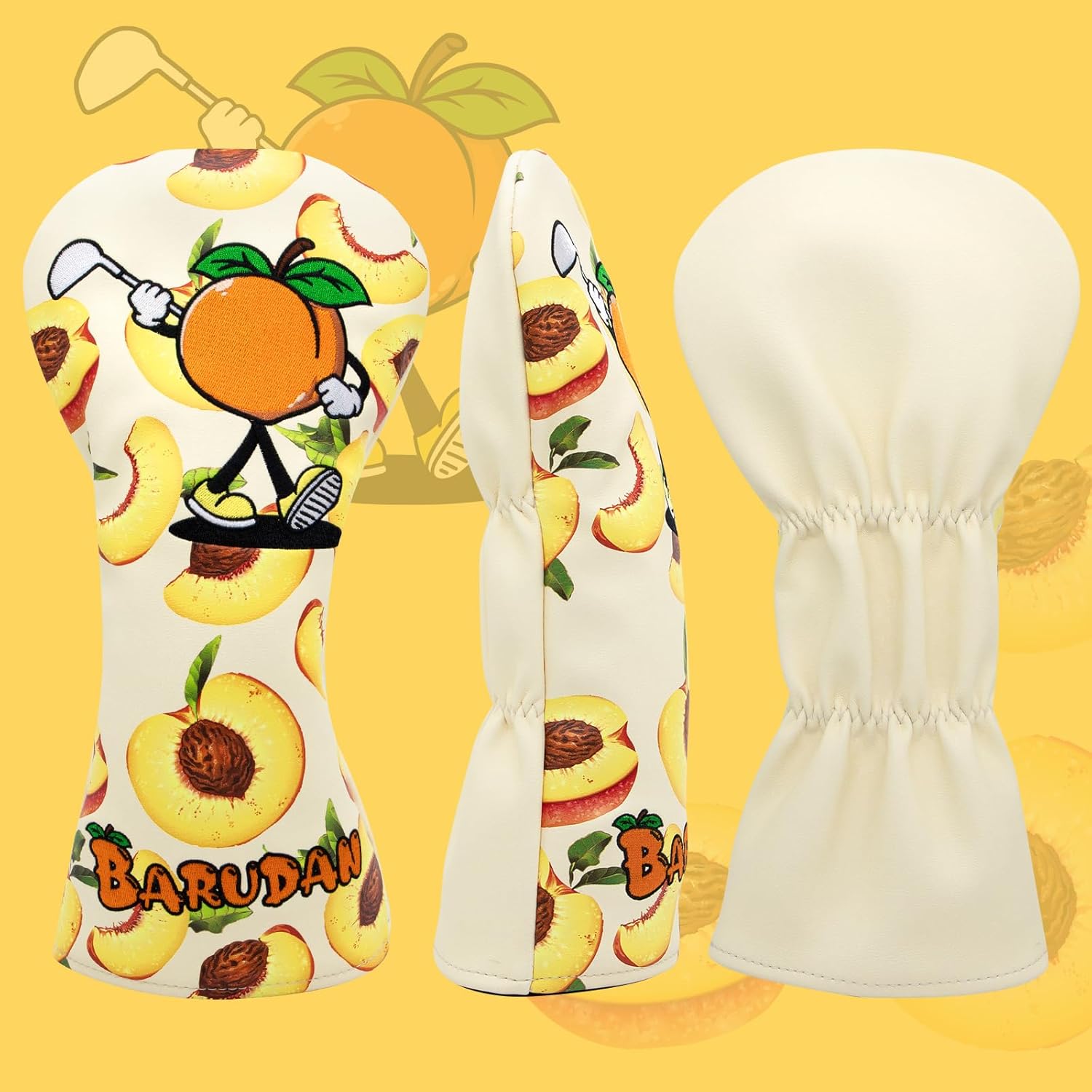 Golf Club Head Covers Peach Style Golf Driver Headcover 3 Wood Headcover Hybrid Headcover Head Covers Mallet Blade Putter Covers Magnetic, Rotatable Fairway Wood Rescue Head Covers
