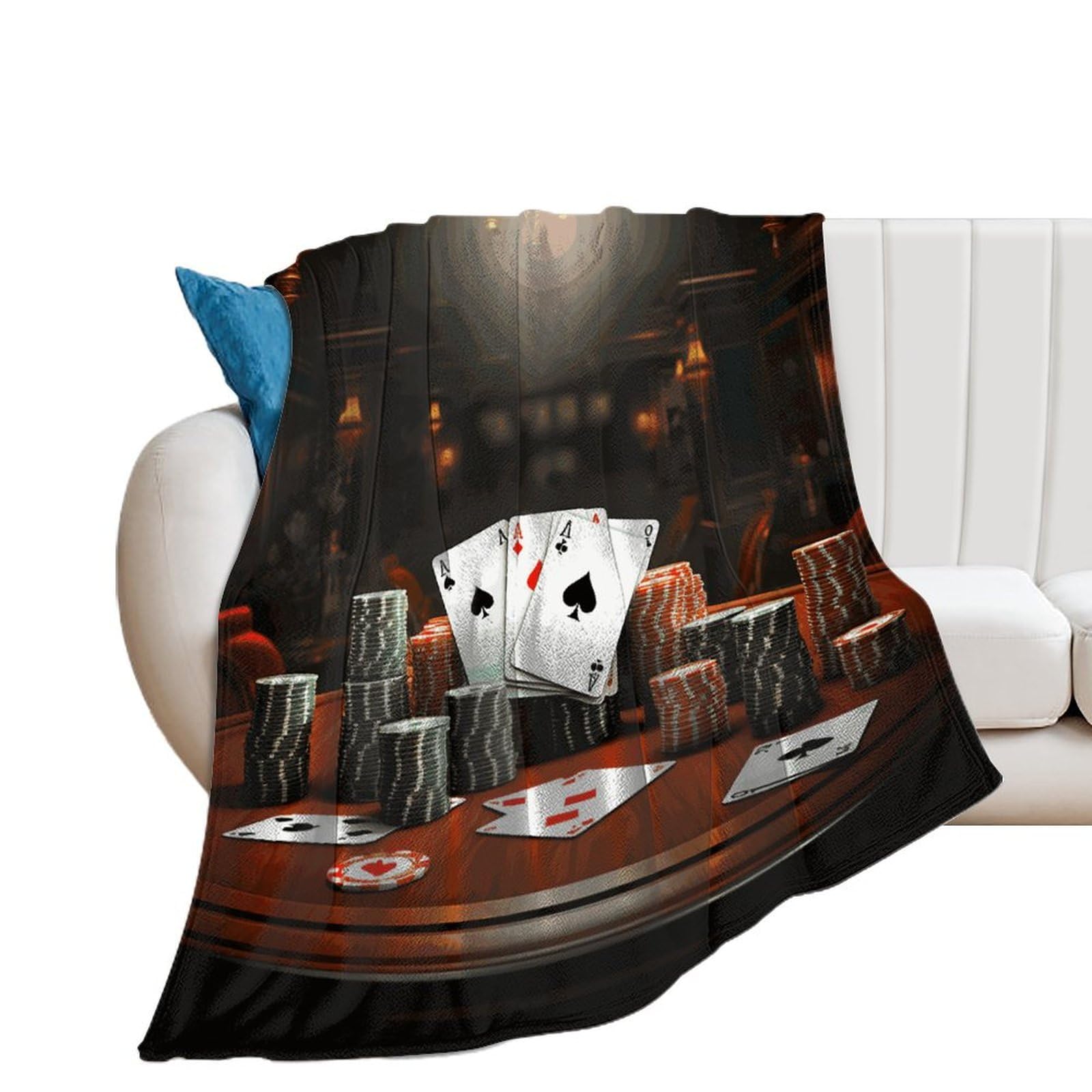 Couverture flanelle extra large motif poker pour canapé et lit en microfibre douce