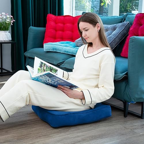 Miniatura 5 de Juego de 2 almohadas de suelo, cojines de meditación de espuma viscoelástica, cojines de suelo para adultos sentados, cojines de asiento cuadrados