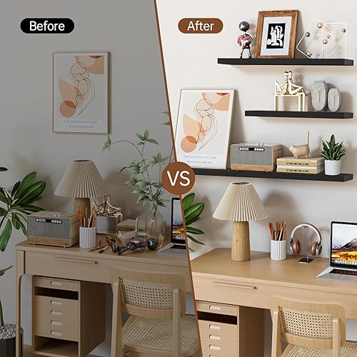 Miniatura 6 de BAYKA Estantes flotantes para pared, estantes de pared negros de 22.5 pulgadas para baño, dormitorio, sala de estar, cocina y libros, estante