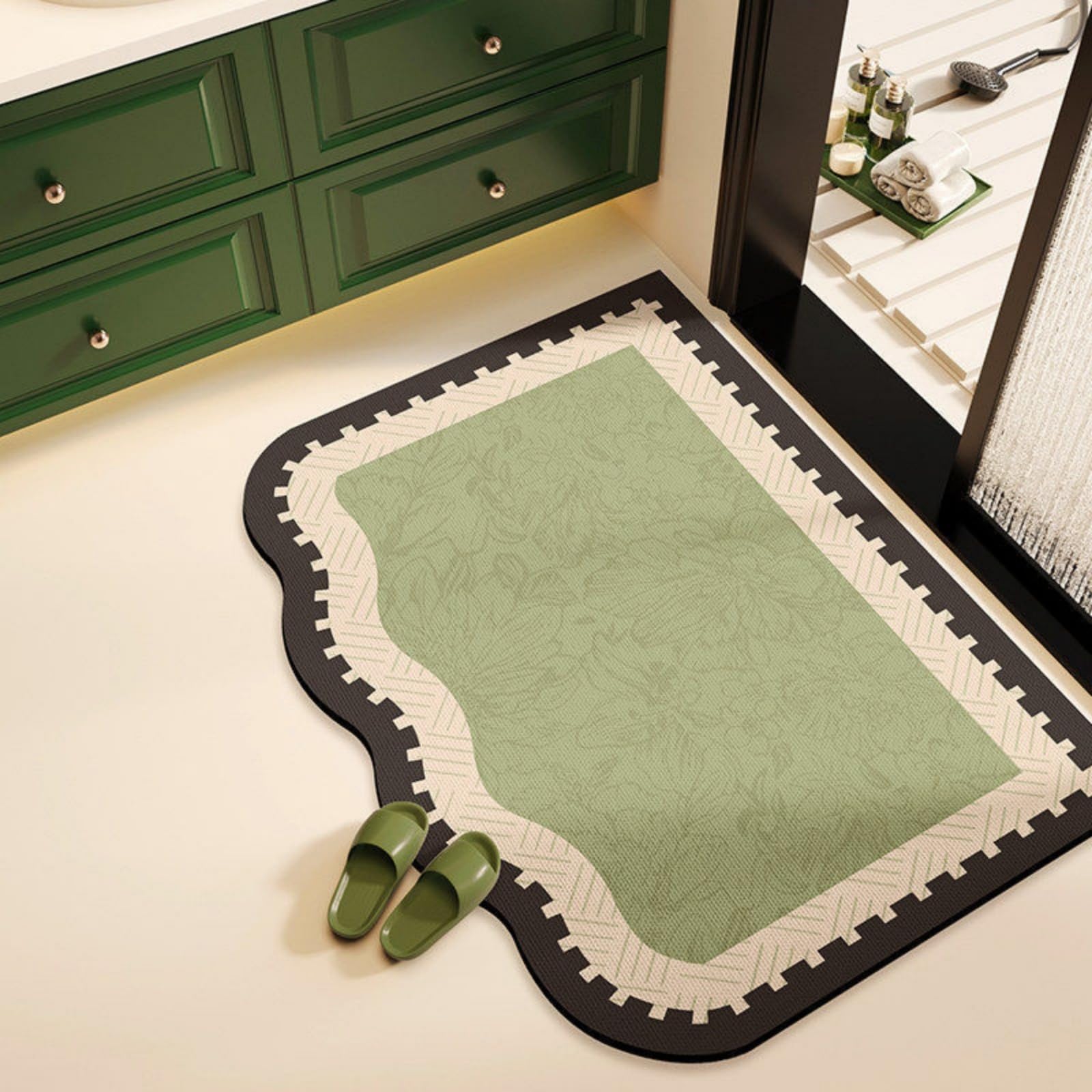 Tapis de salle de bain séchage rapide 40x60 antidérapant vert en diatomée