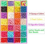 Perles de poney, 4,600 pcs 9mm Perles de poney 27 Couleurs avec des perles de lettre et d'étoile et chaîne élastique pour bracelet INSCRAFT