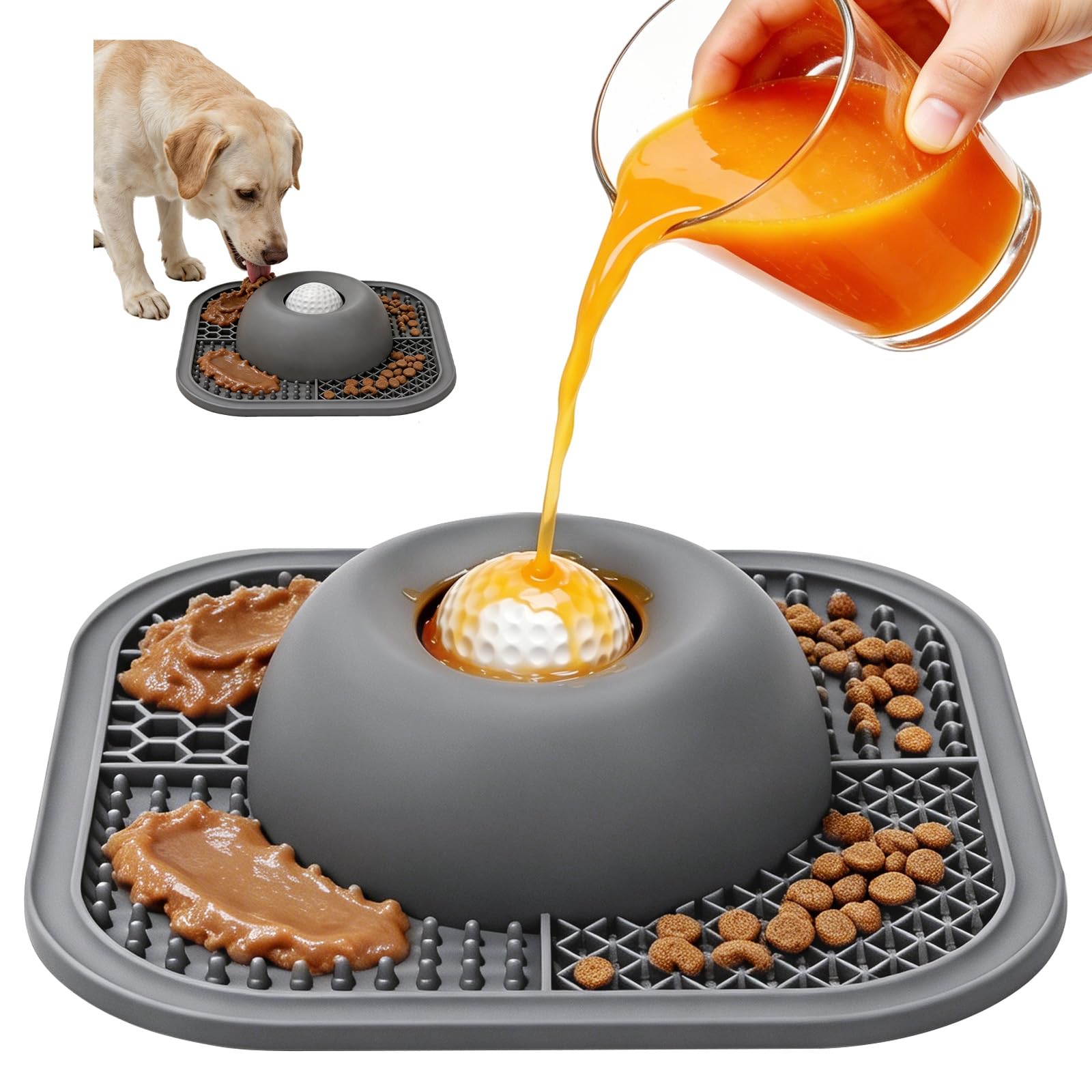 2-in-1 Slow Feeder Dog Bowl & Lick Mat, Anti-Slip Dog Licking Bowl with Suction Cups & Interactive Lick Ball, 5/6 Cup Anxiety Relief Licking Toy for Enrichment Large Medium Small Dogs & Cats