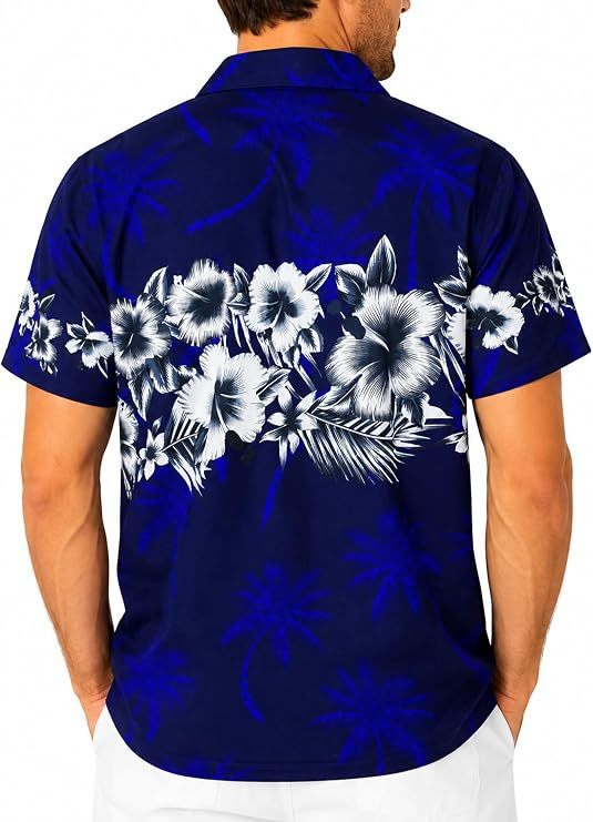 King Kameha Funky Hawaiian Shirt Men's Short Sleeve Front Pocket Stylish Tropical Chest Print Floral Unisex
