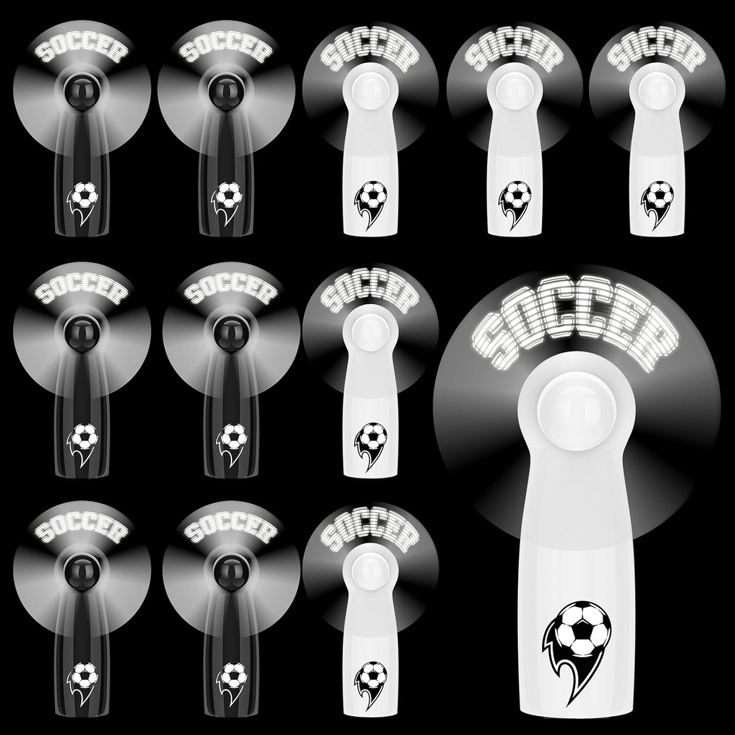 Tuanse 12 Pcs Mini Soccer Portable Fans Bulk Personal Soccer LED Handheld Fan with Lanyard Battery Operated for Outdoor Sport Team Senior Night Gift Party Favors Bag Stuffers, Battery Not Include