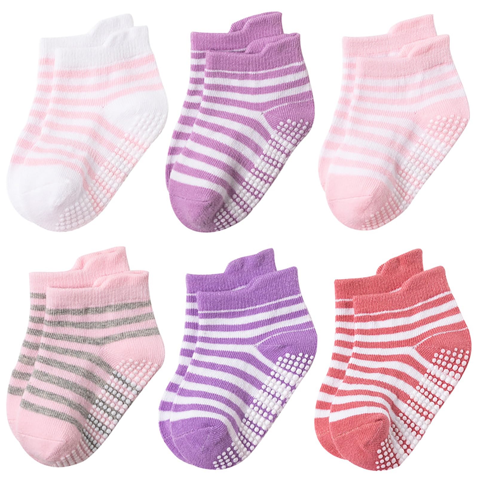 DRESHOW Baby Non Slip Grip Ankle Socks with Grippers Non Skid Soles for Infants Toddlers Kids Boys Girls