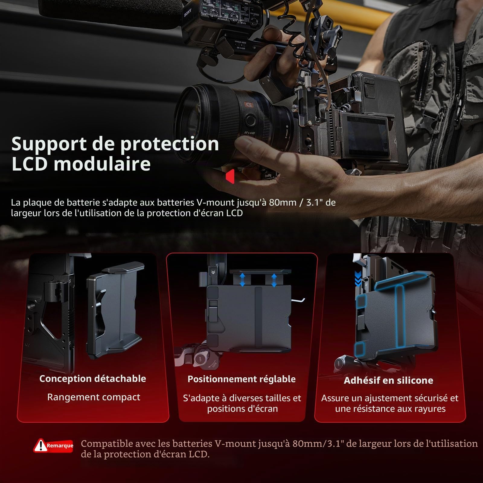 SMALLRIG V Mount Pro Kit de Plaque de Batterie Pliable, avec Plaque QR pour Arca, Support de Protection d'Ecran LCD et Clips de Câble, Support Vidéo Compact Tout-en-Un pour V Mount Batterie - 5315