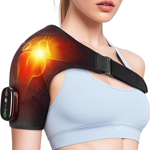 Miniatura 8 de Almohadilla térmica de hombro inalámbrica con masaje, masajeador de hombro para aliviar el dolor, envoltura de hombro calentada, 3 modos de calor y