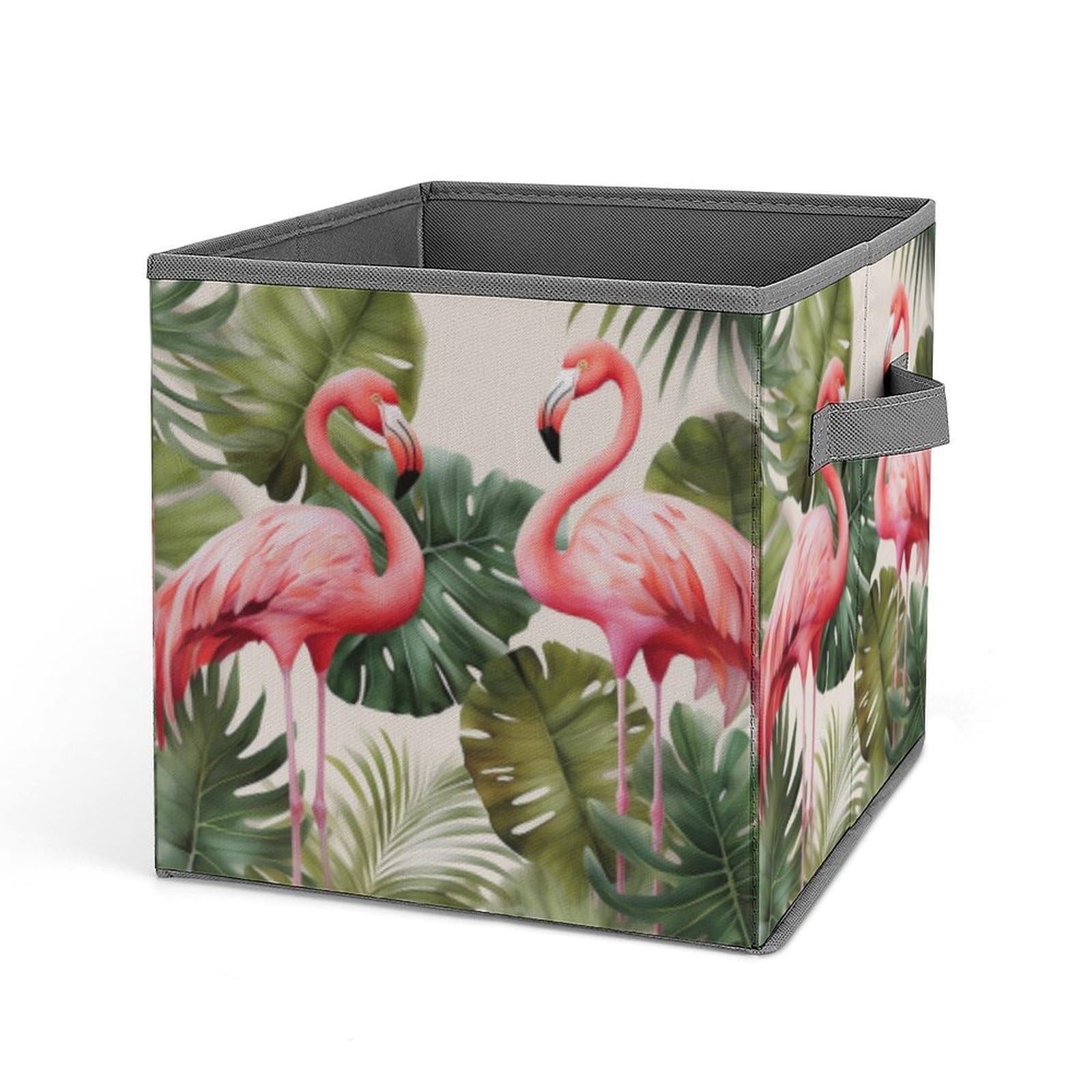 BTCOWZRV Flamingo Palm Trees Leaf Cube Storage Bins - 11 Inch Heavy Duty Fabric Closet Bins for Shelves, Cube Organizer - Collapsible Storage Boxes with Handle Decorative Clothing Storage Baskets