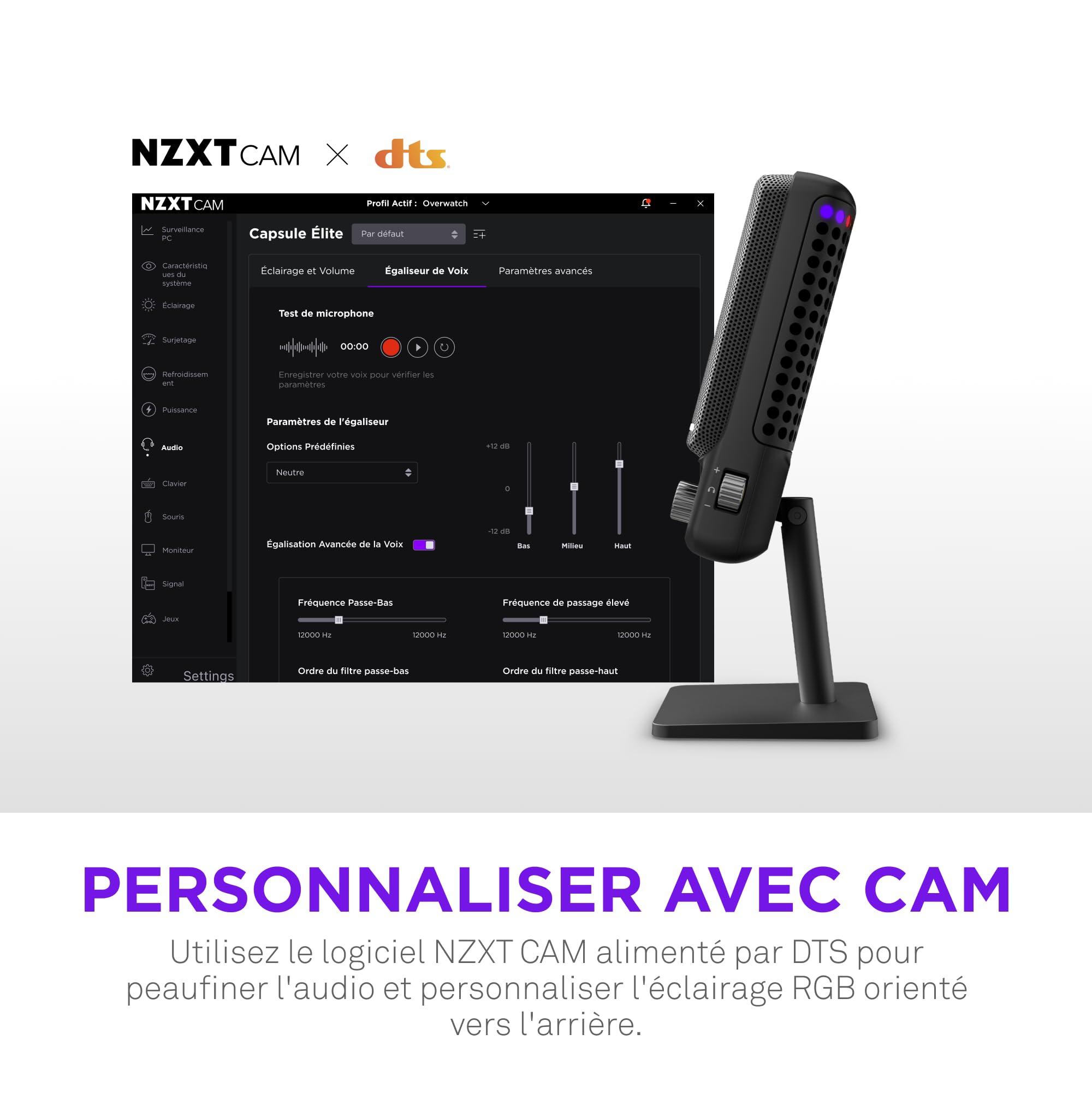 NZXT Capsule Elite : Microphone à condensateur USB Haut de Gamme pour Les Jeux, Le Streaming, Les podcasts et l'enregistrement – Son de qualité Studio – Design Multipositions – Logiciel DTS – Noir