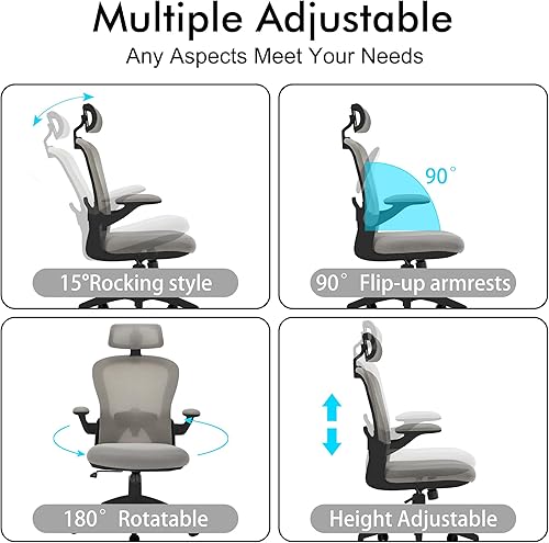 Miniatura 2 de Apusen Sillas ergonómicas de escritorio de oficina en casa, cómodas sillas de juegos para computadora, sillas giratorias con brazo de malla para