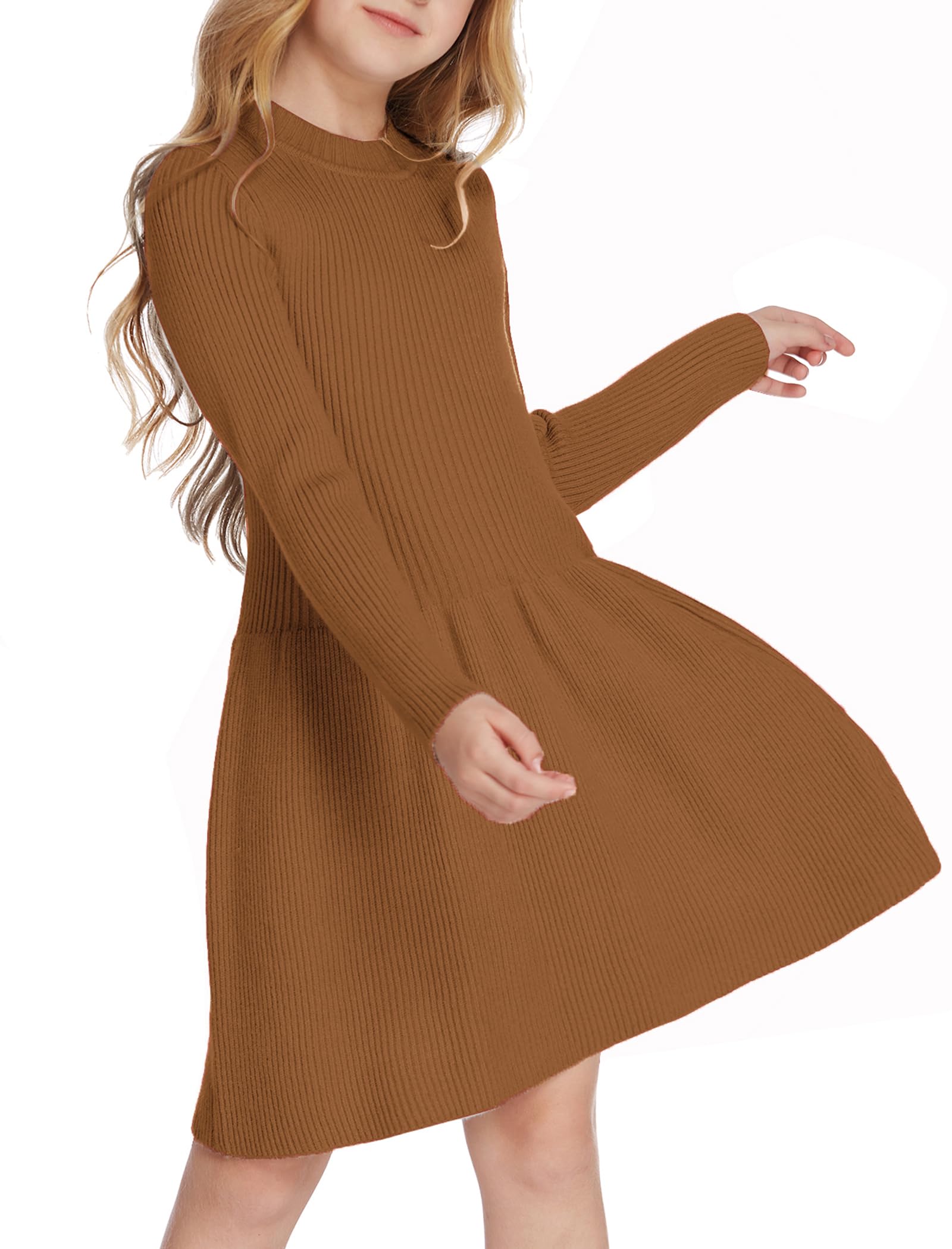 Arshiner Abito da ragazza, per autunno e inverno, a maniche lunghe, con linea ad A, tinta unita, per il tempo libero