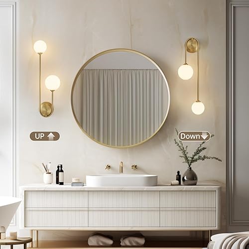 Miniatura 4 de Lámpara de pared dorada de doble bola, apliques de pared de vidrio modernos de mediados de siglo, con bombilla tricolor G9 para sala de estar,