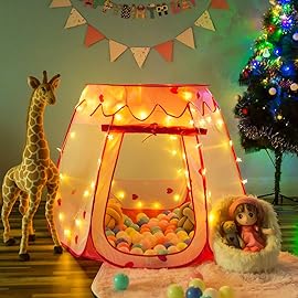 Crayline Pop Up Princess Tent with Star Light, Toys for 1 2 3 Year Old Girl Birthday Gift, Baby Girl Toys, Ball Pit for 12-18 Months Toddler Gift, Easy to Pop Up and Assemble(Pink)