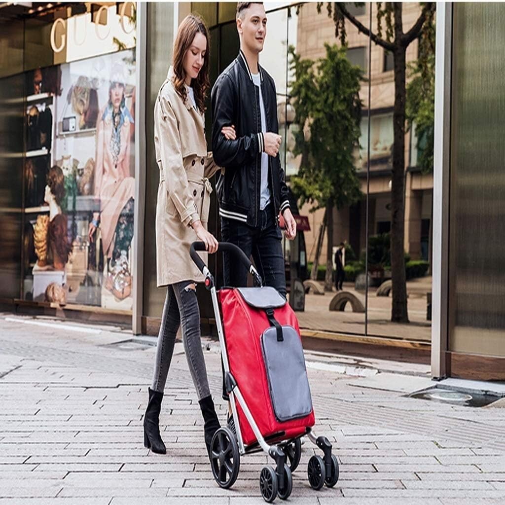 RUVOO Einkaufswagen Treppensteiger Trolley Zusammenklappbarer Einkaufswagen Mit Vier Rädern, Zusammenklappbarer Einkaufswagen, Leichter Einkaufswagen Einkaufstrolley Klappbar