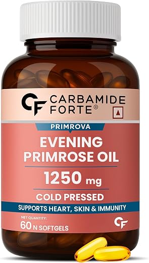 Carbamide Forte Evening Primrose Oil Capsules 1250mg For Women | Pure &amp; Cold Pressed Primrose Oil Capsules | Evening Primr...
