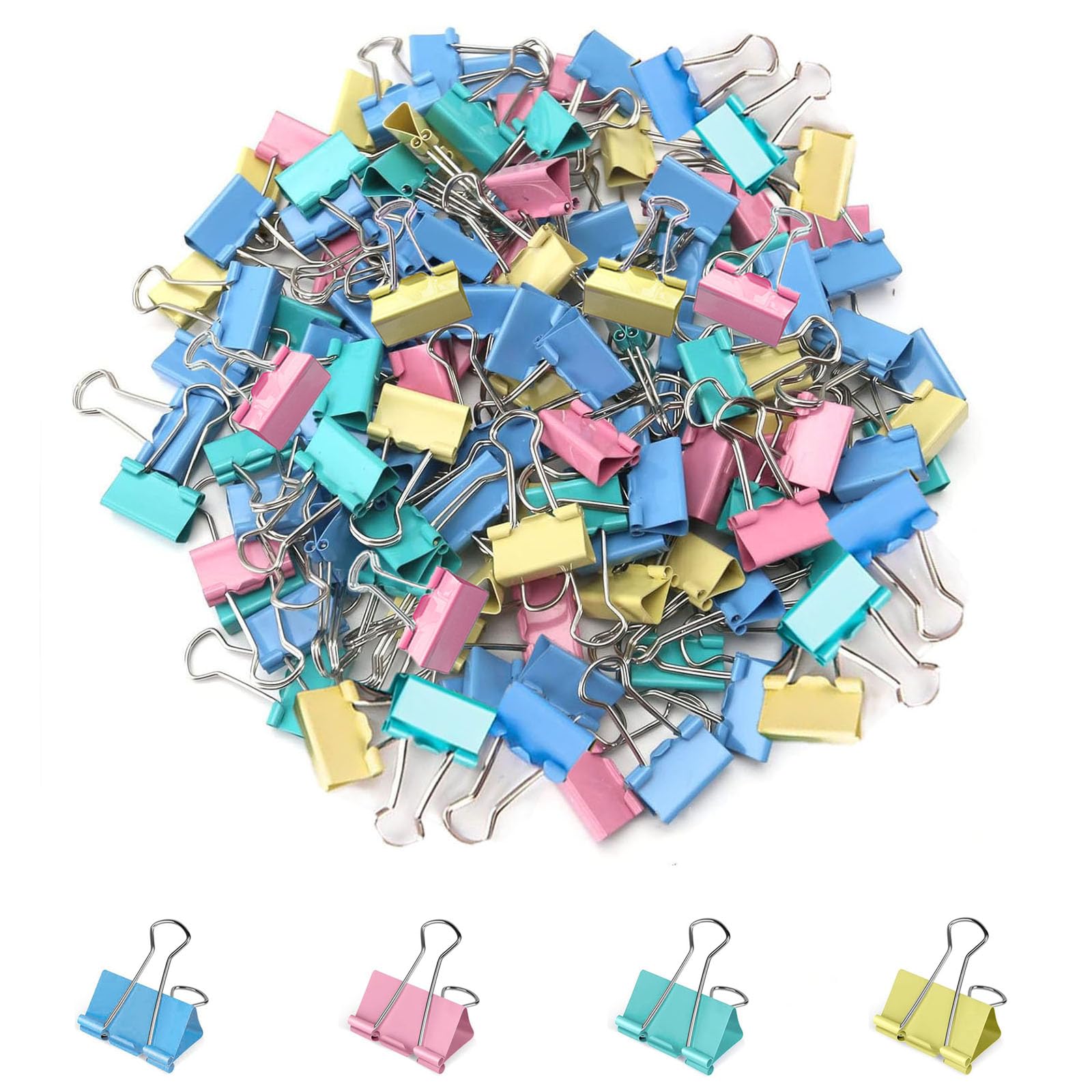 Colored Binder Clips 19 mm 50 Pieces, Small Colorful Metal Foldback Bulldog Clips, Tiny Little File Money Document Stationary Paper Clamps for Office Home School Supplies