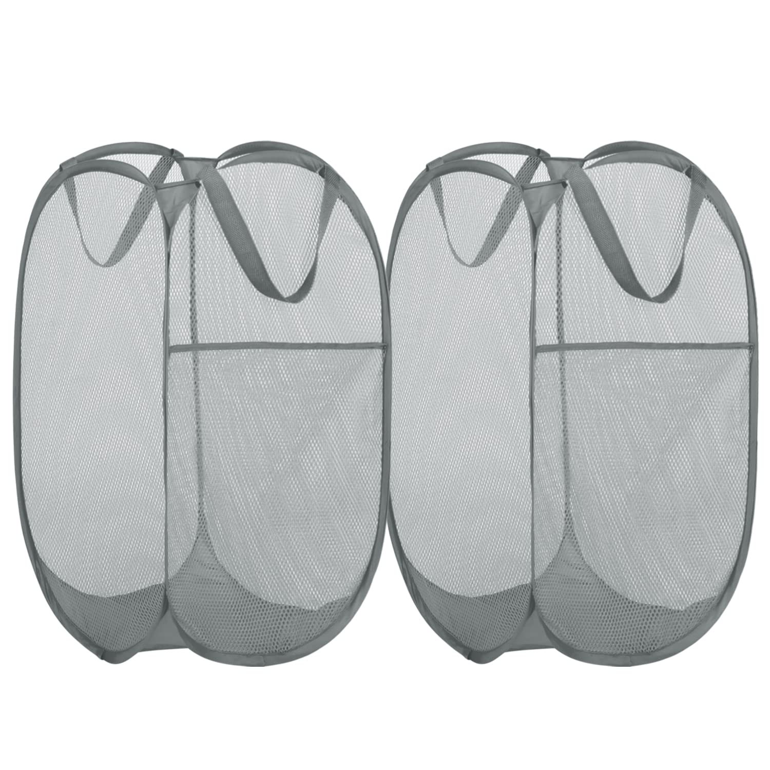 BATTOO Deluxe Strong Mesh Pop up Laundry Hamper Basket with Side Pocket for Laundry Room, Bathroom, Kids Room, College Dorm or Travel 2 Pack White