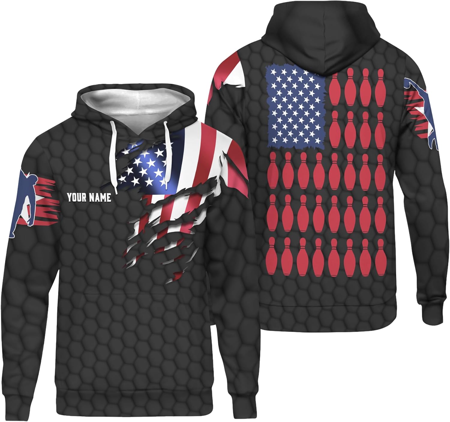 Unisex Bowling Hoodie Custom USA Bowling Pin Long Sleeve Shirt For Bowling Player Printing Bowling Clothing