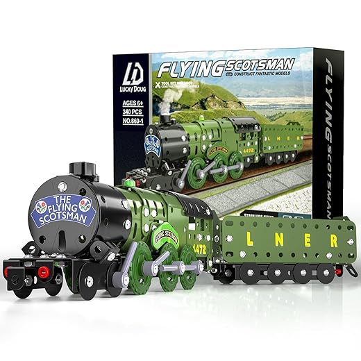 Lucky Doug Model Train Set for Kids 8-12 - 340 Piece DIY Metal Building STEM Toy for Boys - Educational Science Assembly Set