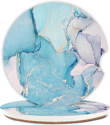 Miniatura 14 de Posavasos absorbentes de flores para portavasos de automóvil, paquete de 2 posavasos de cerámica de 2.56 pulgadas con parte trasera de corcho y