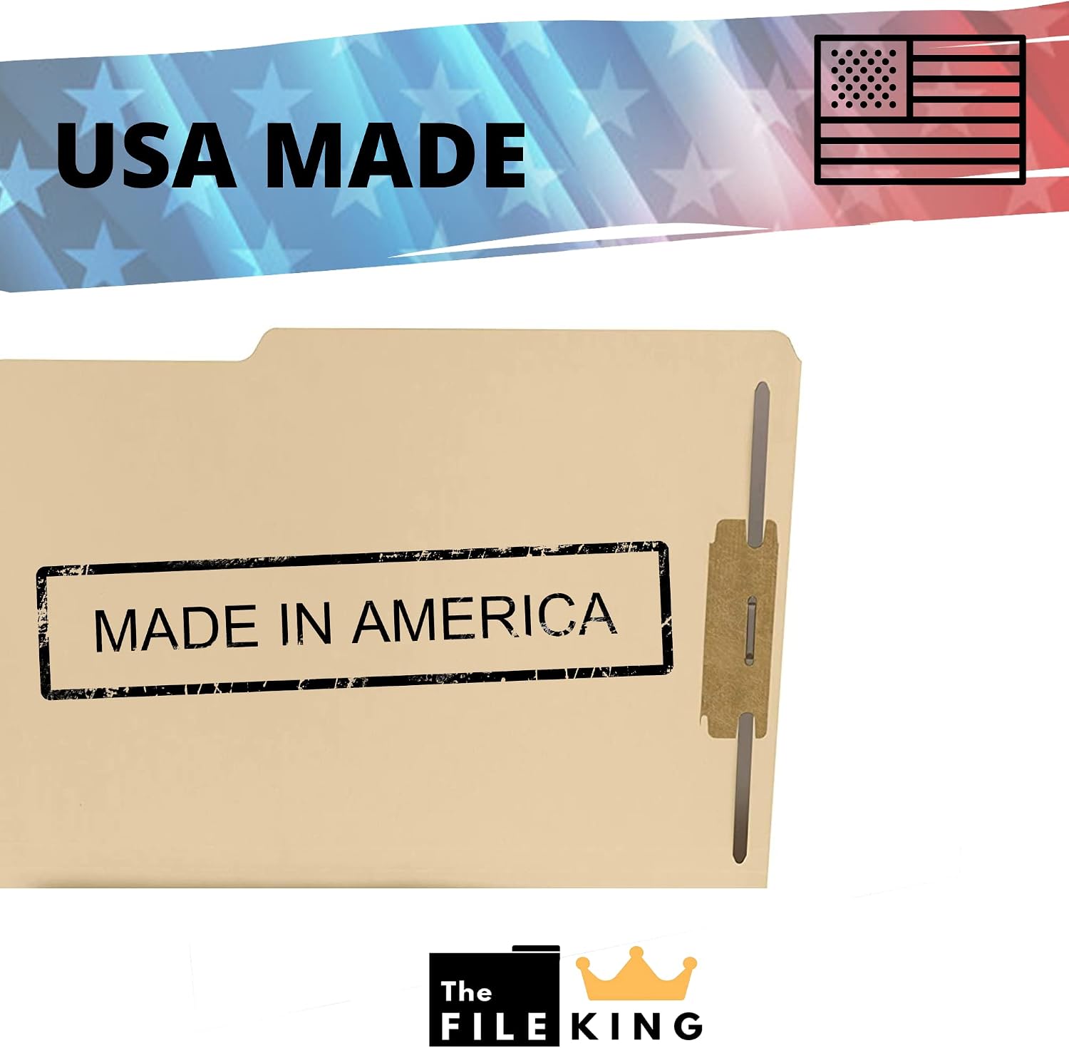 The File King Manila File Folder with Two 2" Fastener Prongs - Letter Size | Box of 50 | 1/3 Cut Top Tab | Positions 1 & 3 | Organize Papers for Easy Storage | American Made