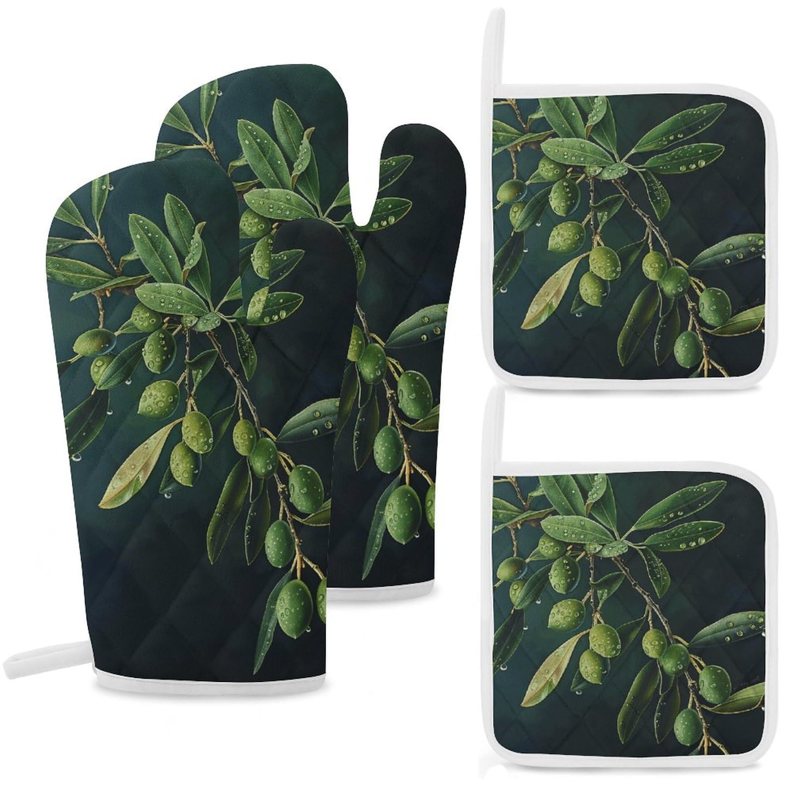 Gants de cuisine et maniques au design branche d'olivier avec isolation thermique avancée