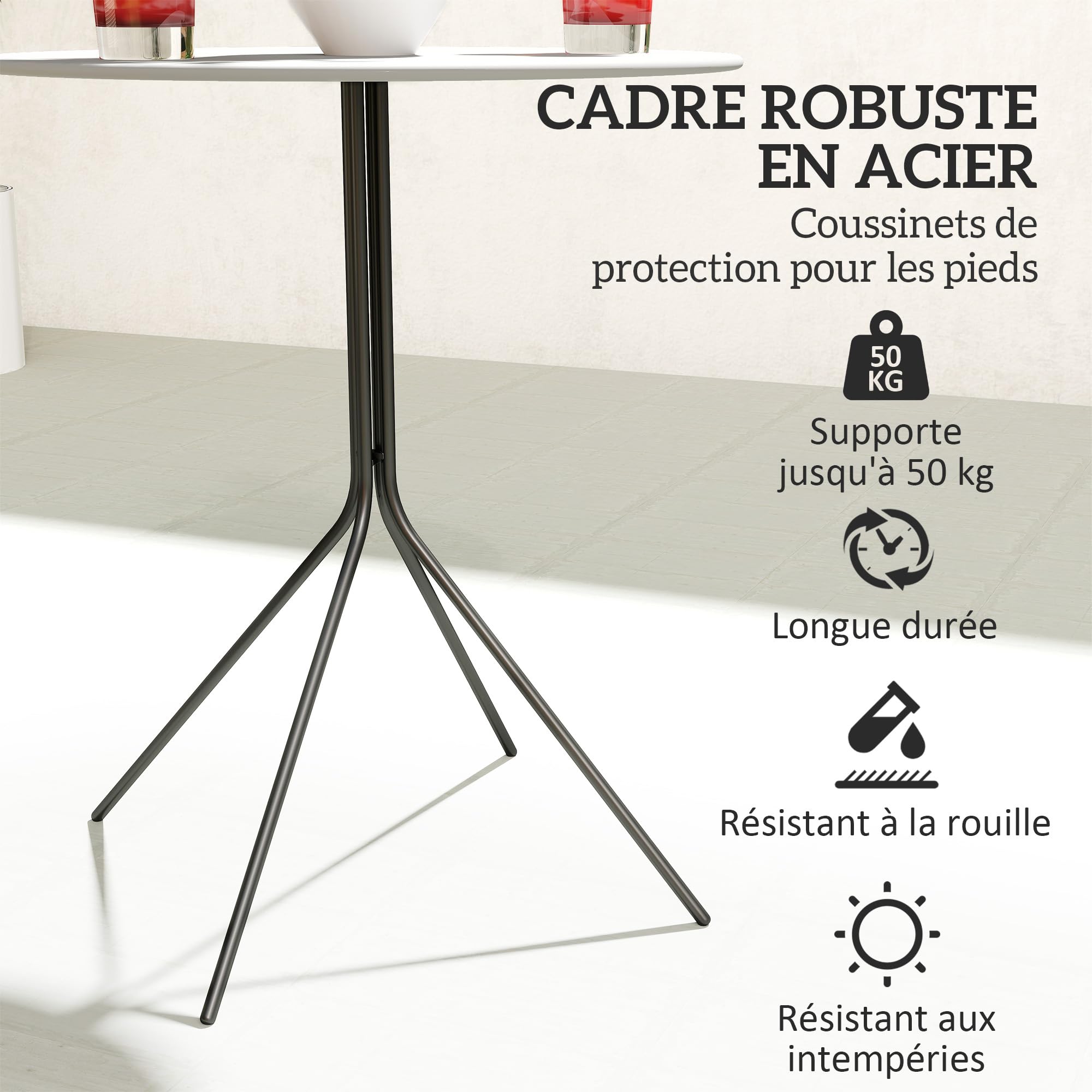 Outsunny Table de Jardin Ronde Ø 60 cm, Acier, Gris foncé