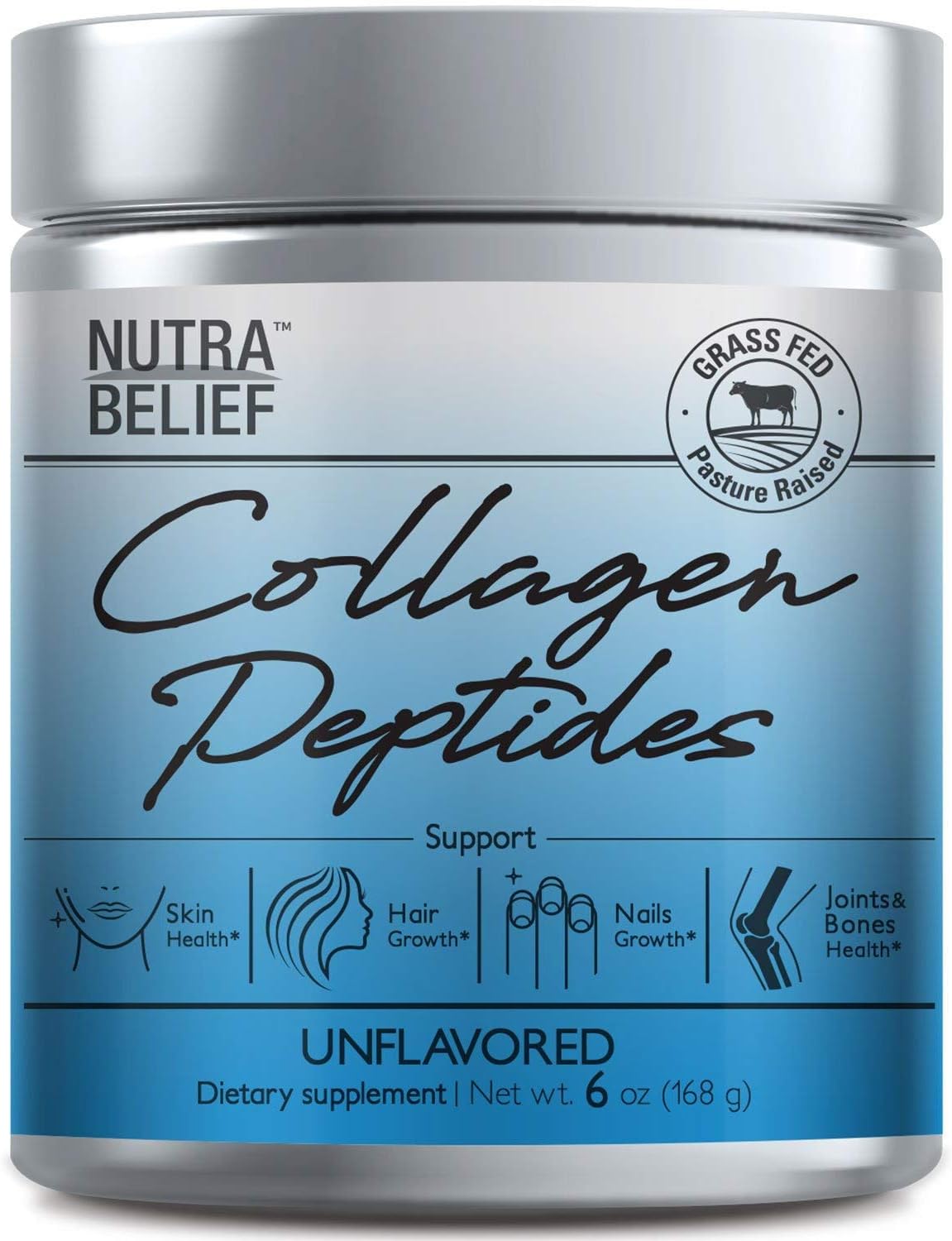 Pure Collagen Peptides (6 oz) | Hydrolyzed Powder, Pasture Raised, Grass-Fed, Gluten Free - Paleo Diet Friendly - (Unflavored) Vital Supplement for Bones, Joints, Hair & Nails