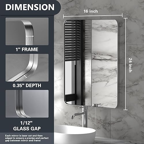 Miniatura 4 de Espejo de baño dorado cepillado de 22 x 30 pulgadas para pared, espejo de baño con marco de acero inoxidable 304, espejo rectangular de granja de