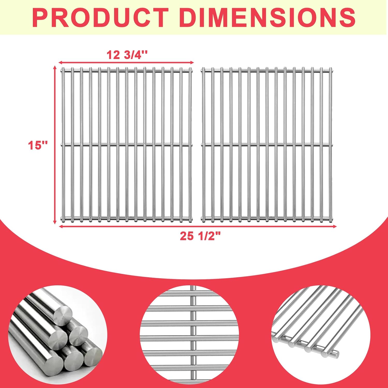 15 inch Grill Grate for Broil-Mate 165154 195554, Broil King Replacement Grates 986557, 9869-54, 9869-57, Signet 70, 20, 90, Crown 10, 20, 40, 90, Huntington 6666-54, Sterling 1155-54, stainless steel