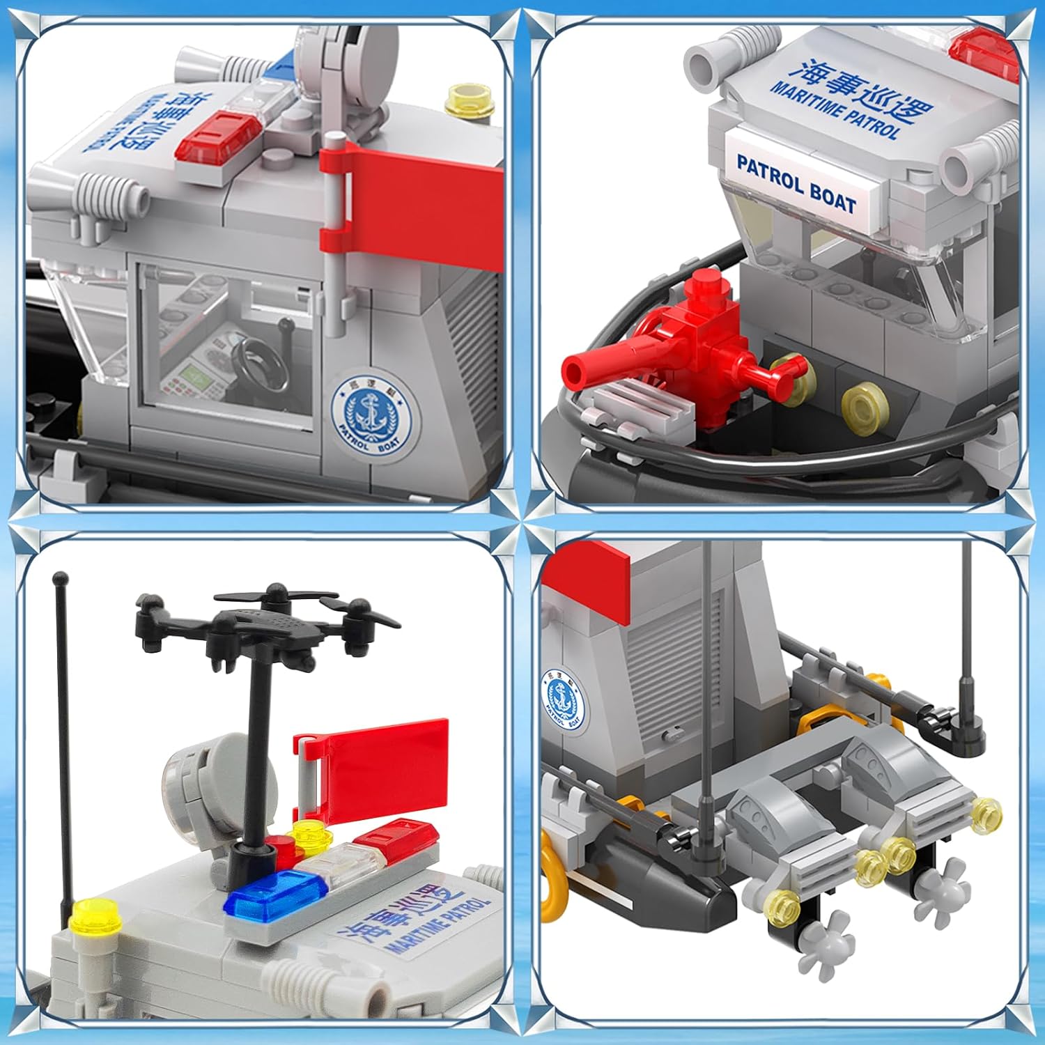 SWAT Military Patrol Boat Building Blocks, Maritime Speedboat with Mini Figures, Weapons & Diving Gear, STEM Toys for Boys 6+, Compatible with All Major Brands