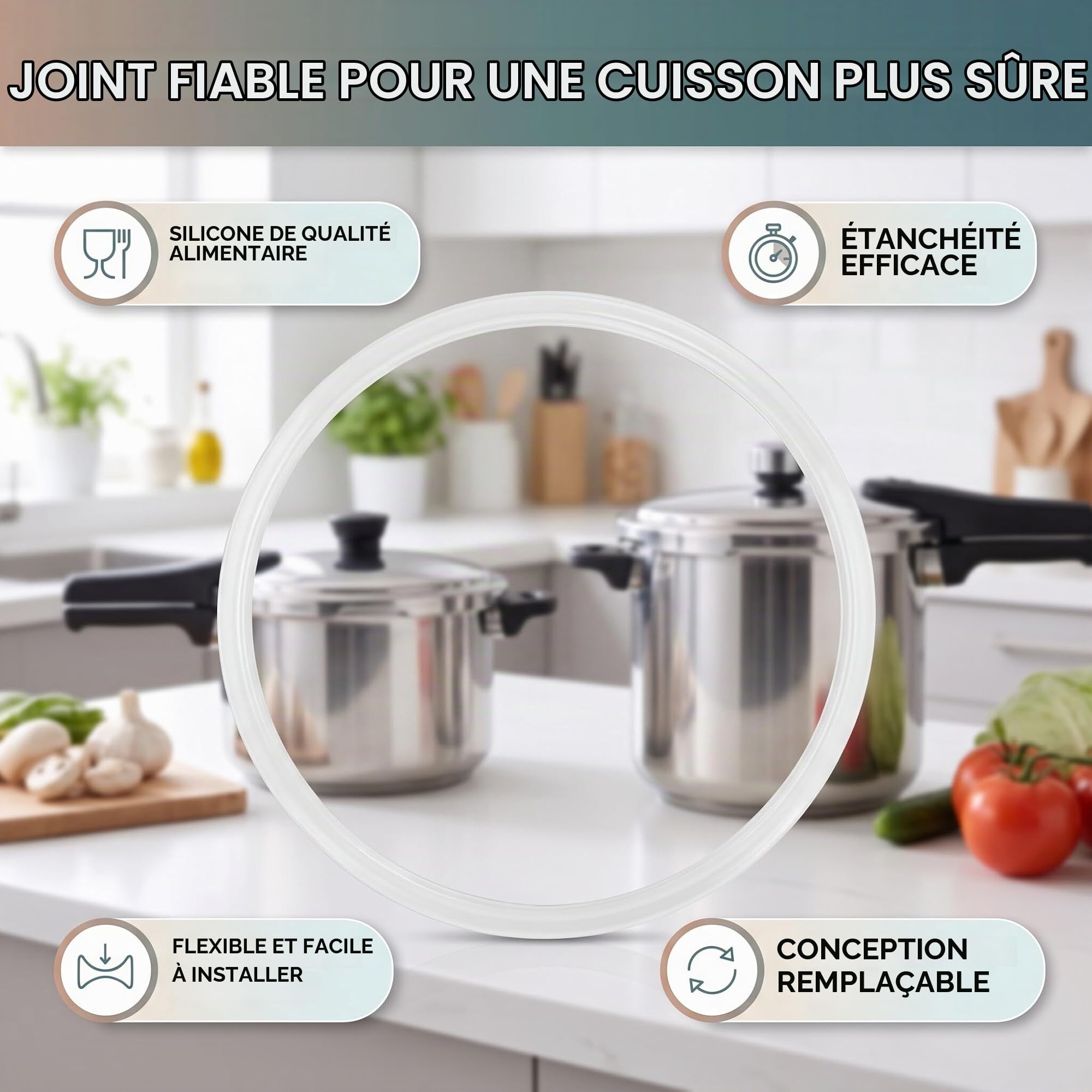 Joint d'Étanchéité Universel pour Autocuiseur, Silicone Transparent, 26cm, Accessoire de Remplacement