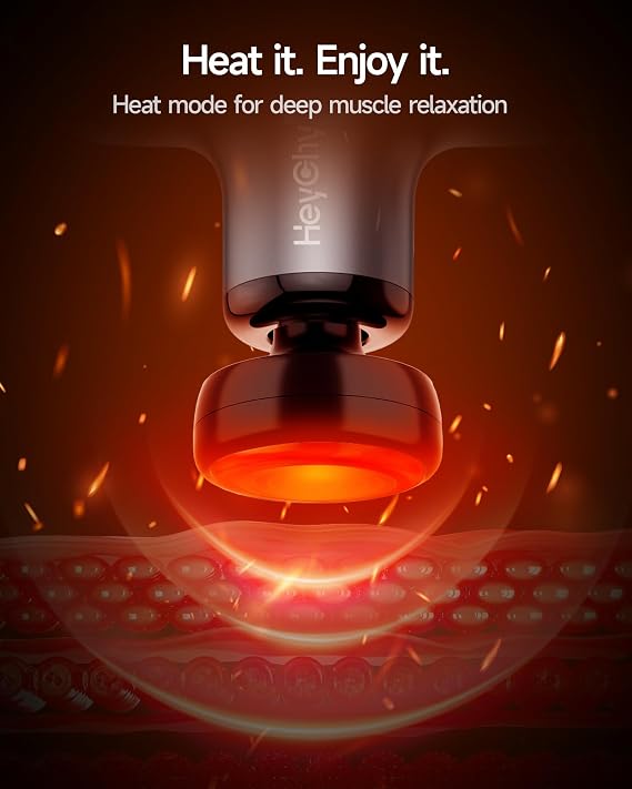 HEYCHY Mini Massage Gun with Heat, Deep Tissue Massage Gun, Portable Percussion Muscle Massager with 4 Massage Heads for Athletes