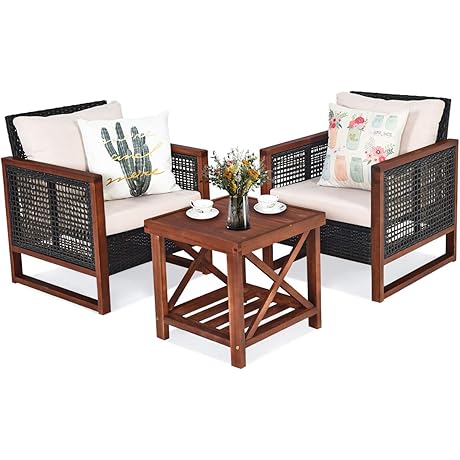 Tangkula 3 Pieces Patio Wicker Furniture Set: The Perfect Front Porch Bistro Set