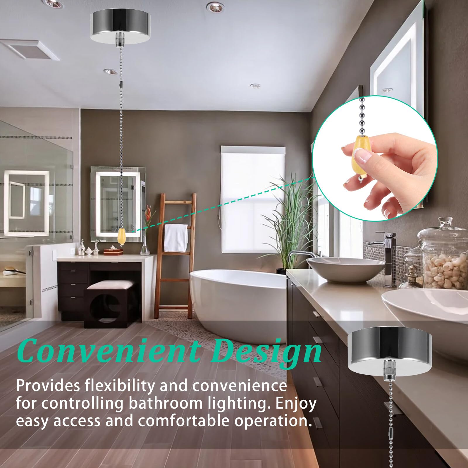WHILIERA Silver Chrome Bathroom Light Pull Cord Switch with 60W
