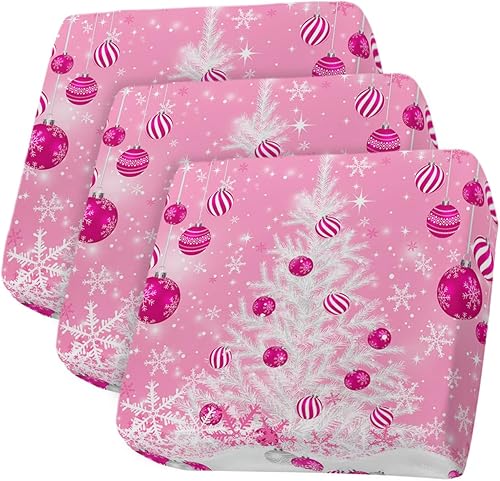 Wowouhiya Fundas de cojín para sofá de árbol de Navidad, funda elástica para sofá con parte inferior elástica, bolas de Navidad, fundas de sofá de
