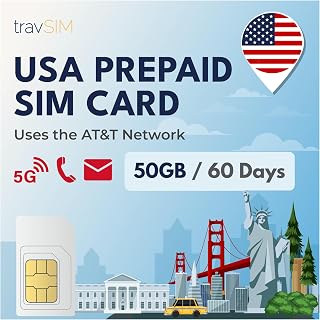 travSIM Prepaid SIM Card USA | Unlimited Data, Calls & Texts in USA | US Mobile SIM Card USA Uses The AT&T Network | US Mobile Works in All 50 States Except Alaska | Prepaid SIM Card 60 Days