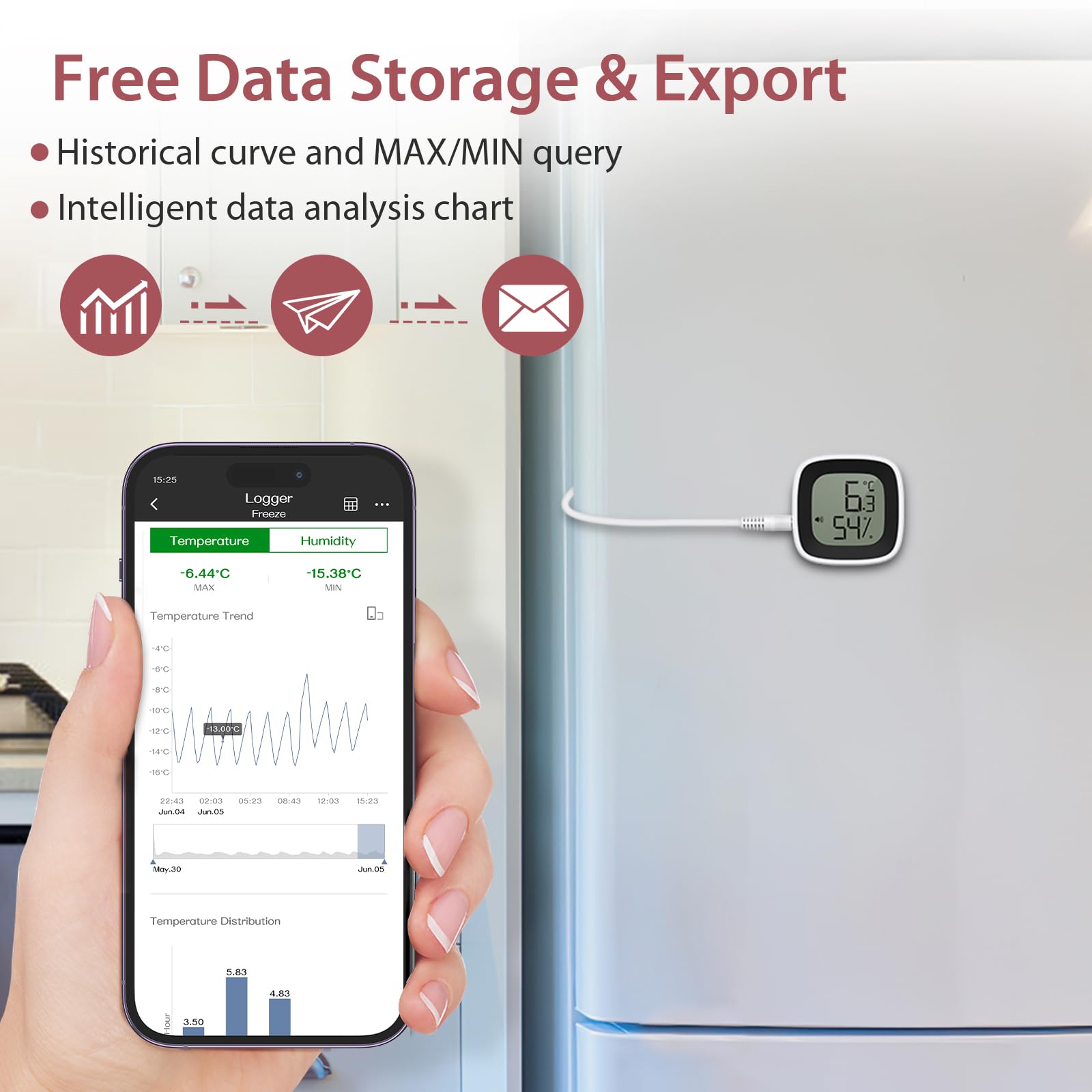Termometro Digitale Per Frigorifero Con Sonda Bluetooth - Monitoraggio App, Allarmi, Sonda 1.5m - Foto 3